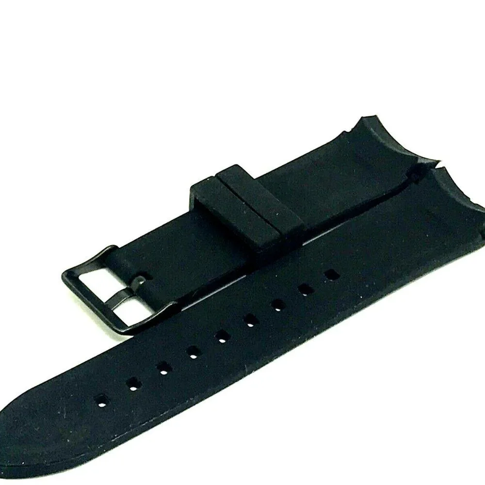 Men's Watch Band Replacement Black Rubber Strap 22mm Lug Grooved Black Buckle